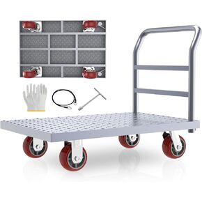 Heavy Duty Steel Platform Truck Cart with 360 Degree Swivel Wheels, Foldable Push Hand Cart for Loading and Storage, 800 lbs Weight Capacity Reinforced Base Plate