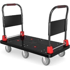 Heavy-Duty Platform Truck Cart with 2 Handrails and 6 of 6" Wheels 2200lbs Capacity Foldable Push Cart Dolly Large Flatbed Hand Cart Moving Dolly Cart for Groceries,Garage,Warehouse (50" Lx27 W)