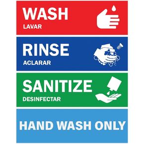 Wash Rinse Sanitize Sink Labels - Ideal Handwashing Signs for 3 Compartment Sink - 2.75" x 9" - Perfect Label Stickers for Restaurants, Commercial Kitchens, Food Trucks, Bussing Stations, Wash Station