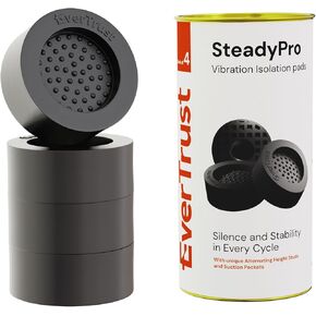 Anti Vibration Pads for Washing Machine and Dryer - Pack of 4. Stops Noise & Machine Vibrations- Enhanced Cushion and Anti Slip Design with Suction Pockets - SteadyPro (Black)