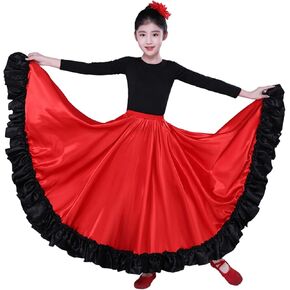 Girls Full Circle Satin Belly Dance Skirts for Spanish Flamenco Costume Mexican Skirt