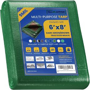 8' x 10' Tarp Waterproof,9mil White Multipurpose Protective Tarpaulin Cover,Tear Resistant and Fade Resistant Tarps,UV Resistant, Tarpaulin with Reinforced Edges,Camping (Green Brown)