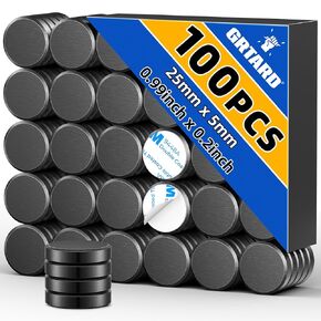 Grtard 100 Pack Small Ceramic Magnets, Strong Magnets for Crafts with Adhesive Backing, Round Disc Magnets for Refrigerator, Craft Hobbies Science Projects School Notice Boards, 0.71inch D x 0.12inch
