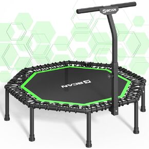 BCAN 51" Mini Foldable Trampoline, Max Load 450 LBS Fitness Trampoline with T-Adjustable Handle Bar, Silent Bungees, Larger, More Stable, Quieter Exercise Rebounder for Adults Indoor/Garden Workout