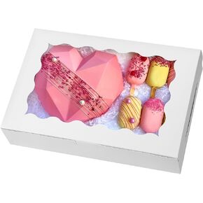Moretoes 15pcs Bakery Boxes,12x8x2.5 Treat Boxes, White Cookie Boxes, Dessert Boxes for Chocolate Covered Strawberries, Cakes, Pies, Muffins, Donuts and Pastries