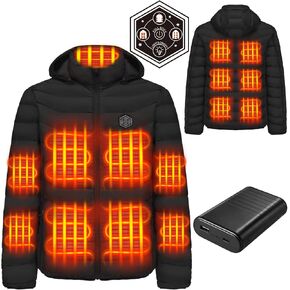 Heated Jackets for Men with 20000mAh Battery Pack, Mens Heated Jacket with 15 Heating Zones, Heated Coat with Detachable Hood