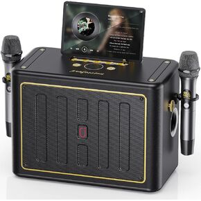 JYX Karaoke Machine with 2 Wireless Microphones, Portable Bluetooth Singing PA System Bass/Treble Adjustment, Supports TV Connetion/Bluetooth/USB/TF/AUX for Home Party