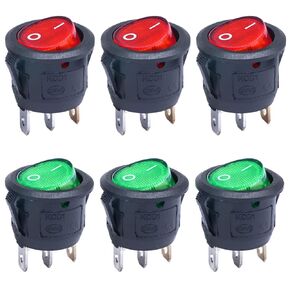 Twidec/6Pcs Round Rocker Switch AC 6A 125V 10A 250V SPST 3 Pins 2 Position ON/Off Red and Green LED Light Illuminated Round Boat Rocker Switch Toggle KCD1-5-101NRG