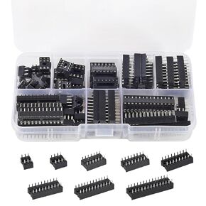 66 Pieces 2.54 mm Pitch DIP IC Sockets Adaptor Assortment Kit 6 8 14 16 18 20 24 28 Pin