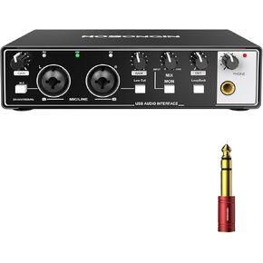 HOSONGIN USB Audio Interface for PC & Mac, Budget-Friendly 24-bit/192kHz Sound Card, Plug-and-Play Mixer for Beginners, Guitar, Podcast, and Streaming with 48V Phantom Power