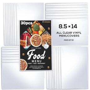 Restaurant Menu Covers Clear Vinyl - Menu Covers with Protective Film 8.5 x 14 Inch - Single Page 2 View, Wipeable, Reusable, Menu Holder Top-Loading 30 Pack