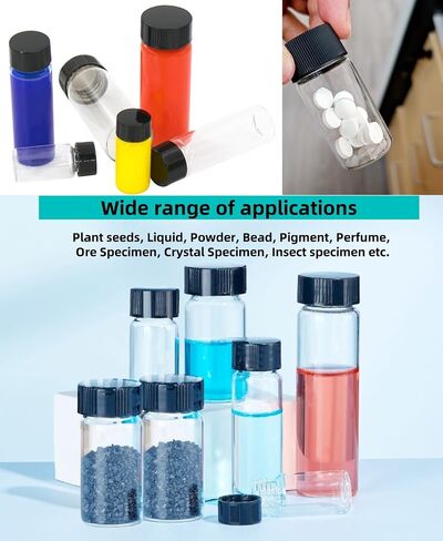 20ml Clear Glass Sample Vials, Liquid Sampling Sample Glass Bottle, With Screw Caps, Plastic Stoppers, Leak-Proof Vial, Small Lab Sample Vials with Lids. (24 Pcs) in Kuwait