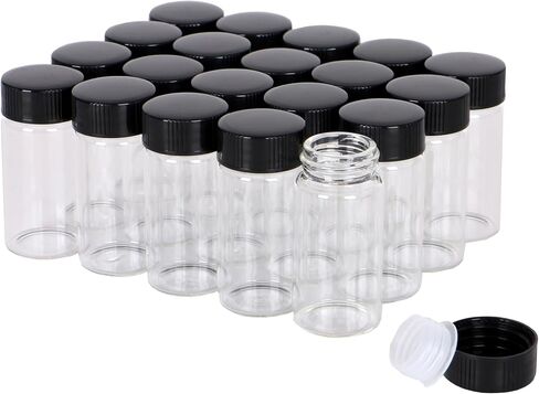 20ml Clear Glass Sample Vials, Liquid Sampling Sample Glass Bottle, With Screw Caps, Plastic Stoppers, Leak-Proof Vial, Small Lab Sample Vials with Lids. (24 Pcs) in Kuwait