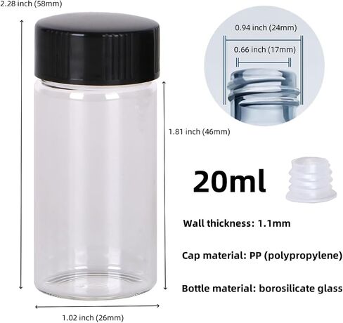 20ml Clear Glass Sample Vials, Liquid Sampling Sample Glass Bottle, With Screw Caps, Plastic Stoppers, Leak-Proof Vial, Small Lab Sample Vials with Lids. (24 Pcs) in Kuwait