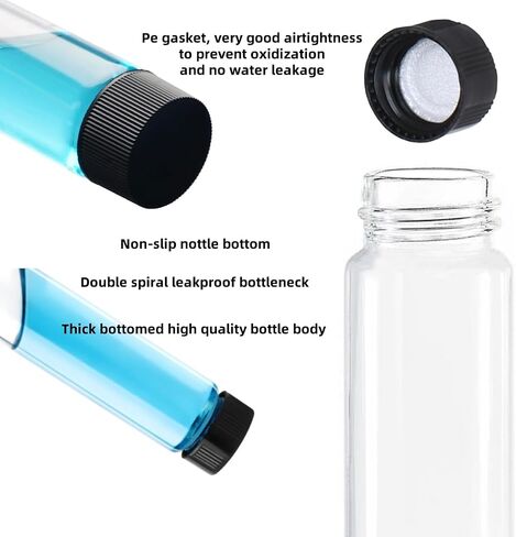 20ml Clear Glass Sample Vials, Liquid Sampling Sample Glass Bottle, With Screw Caps, Plastic Stoppers, Leak-Proof Vial, Small Lab Sample Vials with Lids. (24 Pcs) in Kuwait