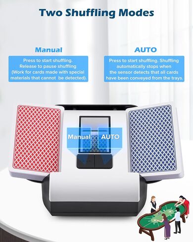 Automatic Card Shuffler, Electric Card Shuffler for 1-2 Decks One-Press AUTO & Manual Mode Rechargeable 2000mAh Low Noise for Poker, UNO, Blackjack, Skip-Bo, Phase 10, Texas Hold'em in Saudi Arabia