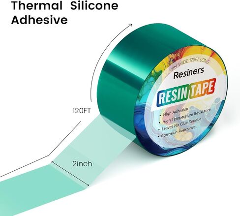 Resiners Resin Tape for Epoxy Resin Molding - 2IN W x 120FT L - Thermal Adhesive Tape, High Temperature Resistance, Easy Peel-Off, Release Resin Tape for River Tables, Remove Residue, Green in Saudi Arabia