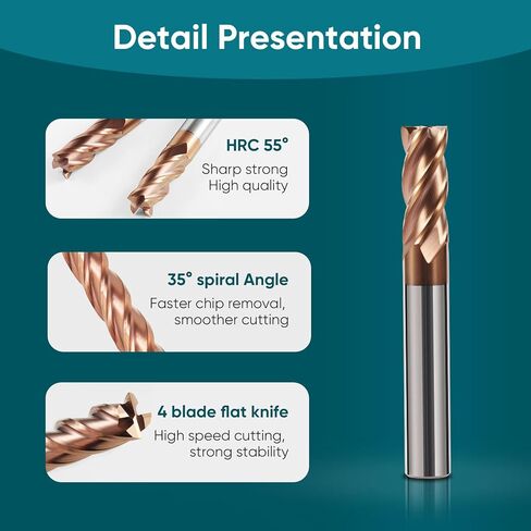 6Pcs Carbide Square End Mill Set，4 Fultes Solid Carbide (Tungsten Carbide + Cobalt) TISIN Coated Mill, Ideal for CNC milling in Steel,Includes Sizes 1/16" 1/8" 3/16" 1/4" 5/16" 3/8" in Saudi Arabia