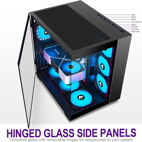PC Case - Pre-Installed 6 PWM ARGB Fan, ATX Mid-Tower Gaming PC Case, 270° Panoramic Glass with Type-C, F600 White in Saudi Arabia