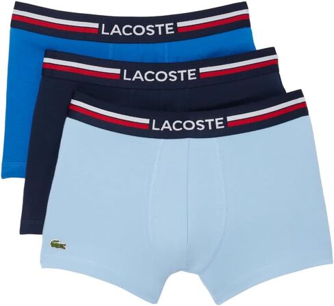 Lacoste mens Iconic Lifestyle 3 Pack Cotton Stretch Trunks, Navy Blue/Silver Chine/Red, X-Small US in Kuwait