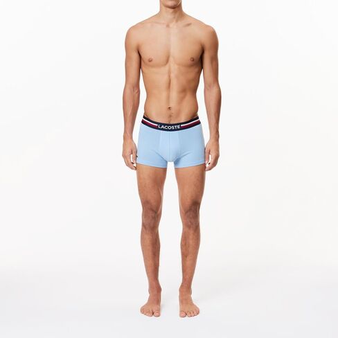 Lacoste mens Iconic Lifestyle 3 Pack Cotton Stretch Trunks, Navy Blue/Silver Chine/Red, X-Small US in Kuwait