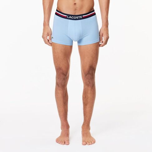 Lacoste mens Iconic Lifestyle 3 Pack Cotton Stretch Trunks, Navy Blue/Silver Chine/Red, X-Small US in Kuwait