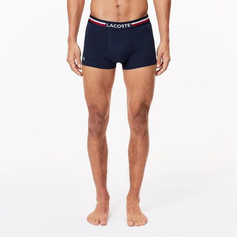 Lacoste mens Iconic Lifestyle 3 Pack Cotton Stretch Trunks, Navy Blue/Silver Chine/Red, X-Small US in Kuwait