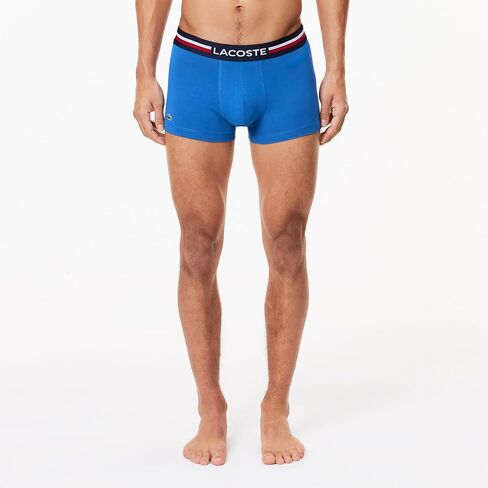 Lacoste mens Iconic Lifestyle 3 Pack Cotton Stretch Trunks, Navy Blue/Silver Chine/Red, X-Small US in Kuwait