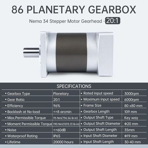Nema34 Stepper Motor Planetary Gearbox Backlash 8 arc-min للطابعة ثلاثية الأبعاد / آلة مخرطة الطاولة لجهاز التوجيه باستخدام الحاسب الآلي (نسبة التروس: 20: 1) in Kuwait