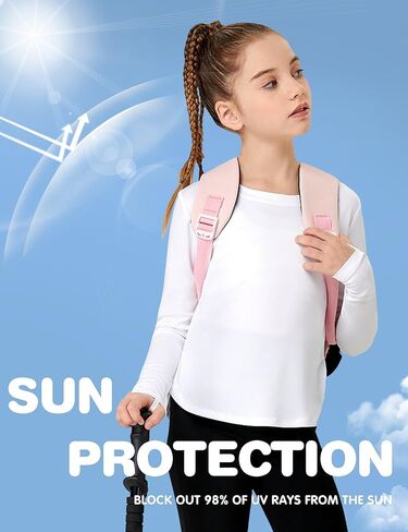 FitsT4 قمصان رياضية للفتيات للشمس بأكمام طويلة تي شيرت للحماية من الطفح الجلدي بعامل حماية من الأشعة فوق البنفسجية 50+ قمصان سباحة للحماية من الأشعة فوق البنفسجية in Kuwait