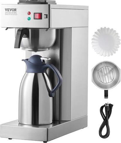 VEVOR 12 Cups Commercial Drip Coffee Maker, Coffee Maker Machine with Thermal Carafe to Keep Warm or Cold, Stainless Steel Pour Over Coffee Brewer for Restaurant, Office, Cafe in Saudi Arabia