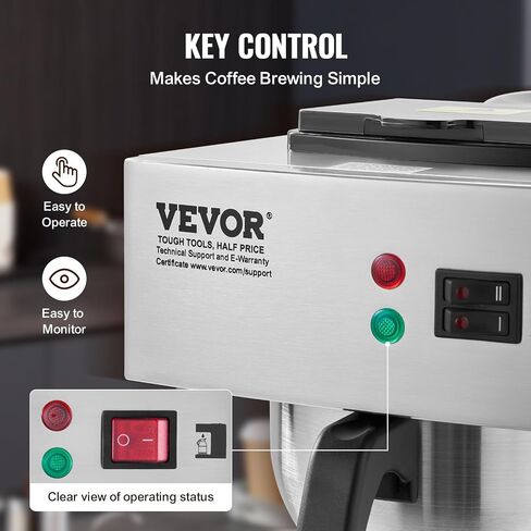 VEVOR 12 Cups Commercial Drip Coffee Maker, Coffee Maker Machine with Thermal Carafe to Keep Warm or Cold, Stainless Steel Pour Over Coffee Brewer for Restaurant, Office, Cafe in Saudi Arabia