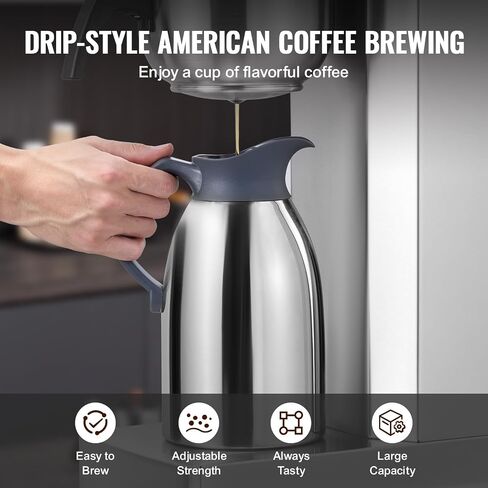 VEVOR 12 Cups Commercial Drip Coffee Maker, Coffee Maker Machine with Thermal Carafe to Keep Warm or Cold, Stainless Steel Pour Over Coffee Brewer for Restaurant, Office, Cafe in Saudi Arabia