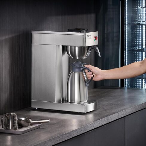 VEVOR 12 Cups Commercial Drip Coffee Maker, Coffee Maker Machine with Thermal Carafe to Keep Warm or Cold, Stainless Steel Pour Over Coffee Brewer for Restaurant, Office, Cafe in Saudi Arabia
