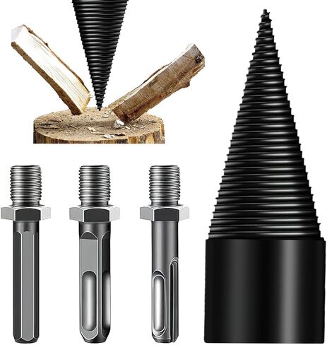 Firewood Drill Bit Wood Splitter Easy Log Splitting Drill Bit, Heavy Duty Detachable Electric Drill Bit with 3 Screw for Hand Drill Stick-hex+Square+Round(32mm) in Kuwait