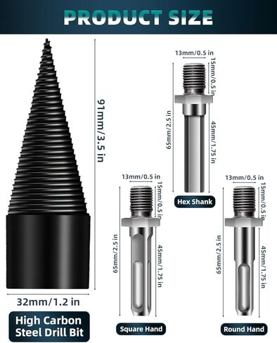 Firewood Drill Bit Wood Splitter Easy Log Splitting Drill Bit, Heavy Duty Detachable Electric Drill Bit with 3 Screw for Hand Drill Stick-hex+Square+Round(32mm) in Kuwait