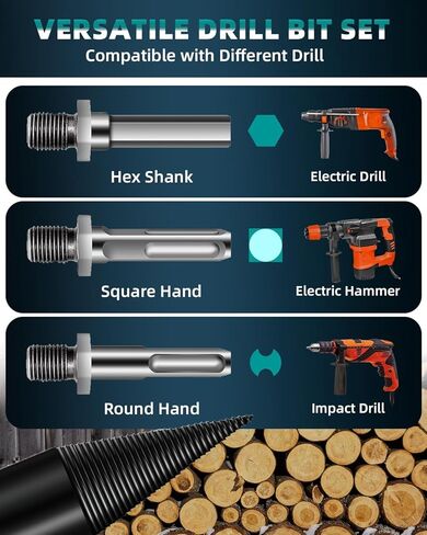 Firewood Drill Bit Wood Splitter Easy Log Splitting Drill Bit, Heavy Duty Detachable Electric Drill Bit with 3 Screw for Hand Drill Stick-hex+Square+Round(32mm) in Kuwait