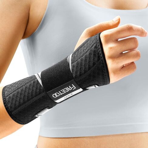 FREETOO Carpal Tunnel Wrist Brace Night Support Fit Right Hand for Work, Pain Relief Wrist Splint for Tendonitis, Arthritis, Sprain, Fit Women and Men, Wrist Immobilizer for Sleeping (S/M, Black/Grey) in Saudi Arabia