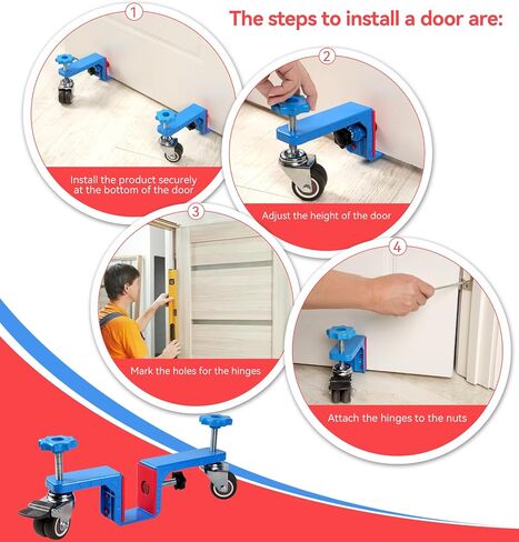 Door Dolly Cart Installation Tool - Heavy Duty Plywood Moving Dolly Use for Multiple Commercial & Residential Doors, Single Person, Hands-Free Easy Door Install kit (Blue) in Saudi Arabia