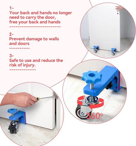 Door Dolly Cart Installation Tool - Heavy Duty Plywood Moving Dolly Use for Multiple Commercial & Residential Doors, Single Person, Hands-Free Easy Door Install kit (Blue) in Saudi Arabia