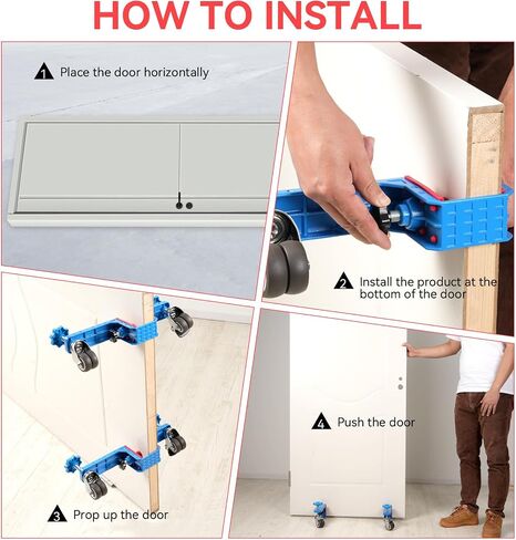 Door Dolly Cart Installation Tool - Heavy Duty Plywood Moving Dolly Use for Multiple Commercial & Residential Doors, Single Person, Hands-Free Easy Door Install kit (Blue) in Saudi Arabia