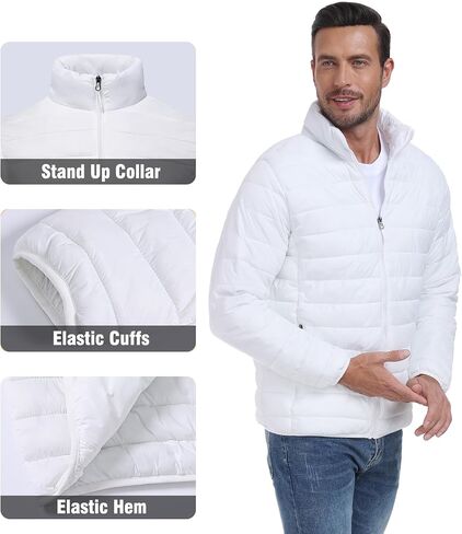 Men's Puffer Jacket Lightweight Warm Winter Coat with Zipper Pockets Insulated Ski Snow Down Jackets in Saudi Arabia