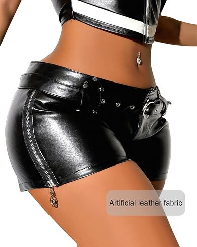 Women Faux Leather Hot Pants Shorts High Waist Slim Sexy Bandage Booty Punk Dance Club PU Leather Festival Rave Shorts in Saudi Arabia
