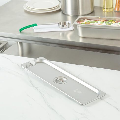 Restaurantware-LIDS ONLY: Kitchen Tek 20.8 x 6.4 Inch Steam Table Pan Covers, 12 NSF Hotel Pan Covers - 1/2 Size Long Pans Sold Separately, with Handle, Stainless Steel Slotted Food Pan Lids in Saudi Arabia