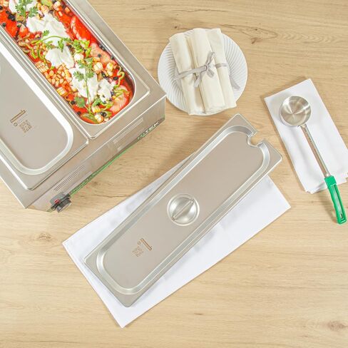 Restaurantware-LIDS ONLY: Kitchen Tek 20.8 x 6.4 Inch Steam Table Pan Covers, 12 NSF Hotel Pan Covers - 1/2 Size Long Pans Sold Separately, with Handle, Stainless Steel Slotted Food Pan Lids in Saudi Arabia