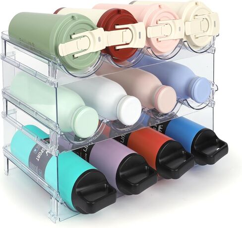 Water Bottle Organizer - 4 Pack Clear Stackable Bottle Storage Rack and Wine Rack for Stanley Yeti Bottle and Other Tumbler Organizer for Kitchen Cabinets, 4 Tier Hold 16 in Saudi Arabia