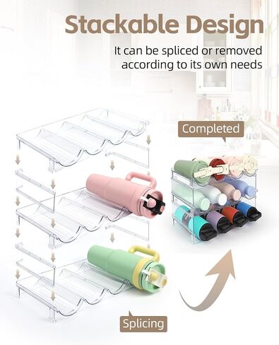 Water Bottle Organizer - 4 Pack Clear Stackable Bottle Storage Rack and Wine Rack for Stanley Yeti Bottle and Other Tumbler Organizer for Kitchen Cabinets, 4 Tier Hold 16 in Saudi Arabia