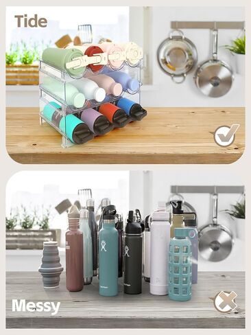 Water Bottle Organizer - 4 Pack Clear Stackable Bottle Storage Rack and Wine Rack for Stanley Yeti Bottle and Other Tumbler Organizer for Kitchen Cabinets, 4 Tier Hold 16 in Saudi Arabia
