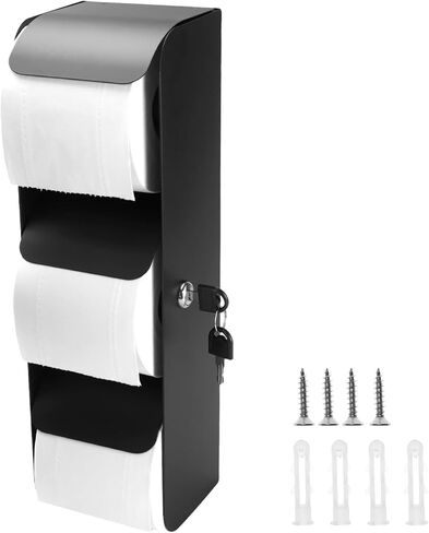 QWORK 3-Roll Stainless Steel Toilet Paper Dispenser with Lock, Wall Mount, Black, Durable for High-Traffic Areas in Saudi Arabia