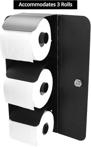 QWORK 3-Roll Stainless Steel Toilet Paper Dispenser with Lock, Wall Mount, Black, Durable for High-Traffic Areas in Saudi Arabia